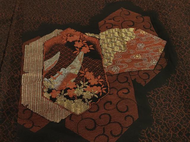 平和屋着物＃羽織　寿光織　亀甲流水舟文　黒地　金銀糸　正絹　逸品　CABJ5444in