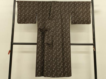 平和屋着物＃道中着　紬地　流水花文　ロング丈　正絹　逸品　CABJ5445in