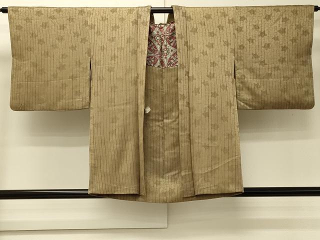 平和屋着物＃羽織　縞　花唐草地紋　正絹　逸品　CABJ5449in