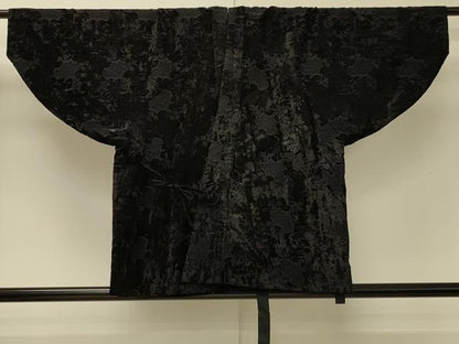 平和屋着物＃道中着　ドローンワーク　花唐草文　黒地　ベロア　CABJ5454in