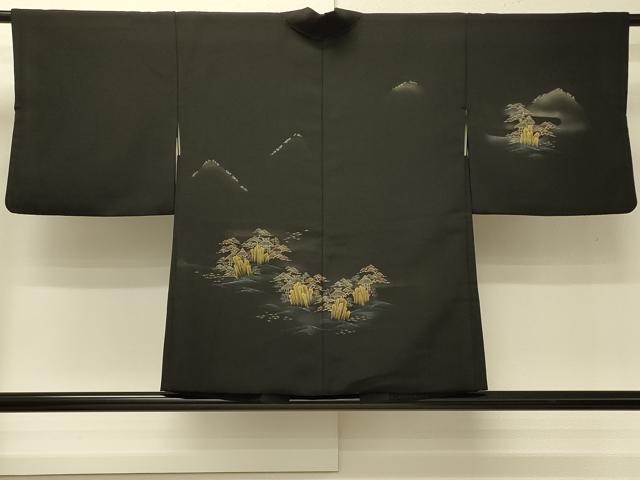 平和屋着物＃羽織　遠山風景文　黒地　金彩　正絹　逸品　CABJ5457in