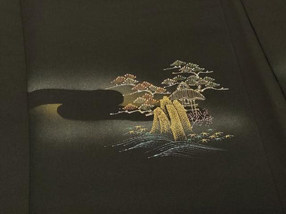平和屋着物＃羽織　遠山風景文　黒地　金彩　正絹　逸品　CABJ5457in