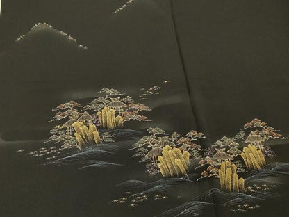 平和屋着物＃羽織　遠山風景文　黒地　金彩　正絹　逸品　CABJ5457in