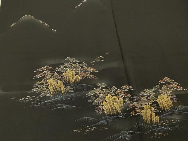 平和屋着物＃羽織　遠山風景文　黒地　金彩　正絹　逸品　CABJ5457in