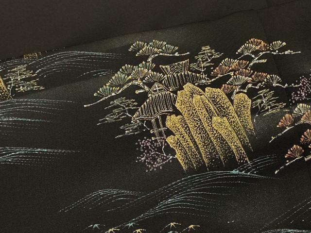平和屋着物＃羽織　遠山風景文　黒地　金彩　正絹　逸品　CABJ5457in