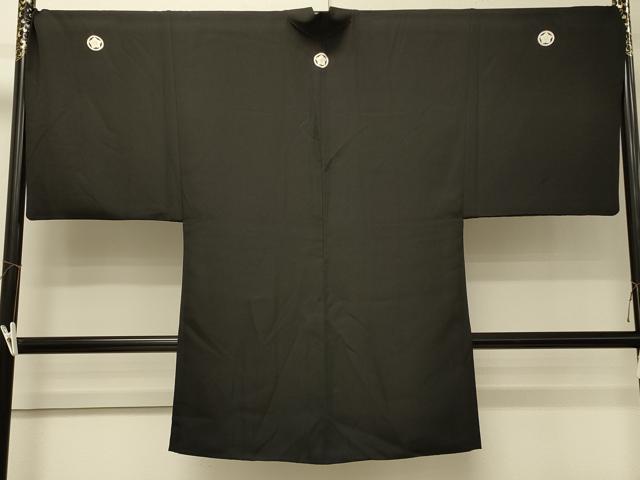 平和屋着物＃男性　長羽織　黒紋付き　正絹　逸品　CABJ5458in