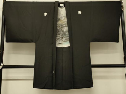 平和屋着物＃男性　長羽織　黒紋付き　正絹　逸品　CABJ5458in