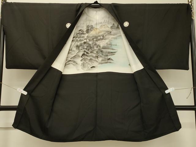 平和屋着物＃男性　長羽織　黒紋付き　正絹　逸品　CABJ5458in
