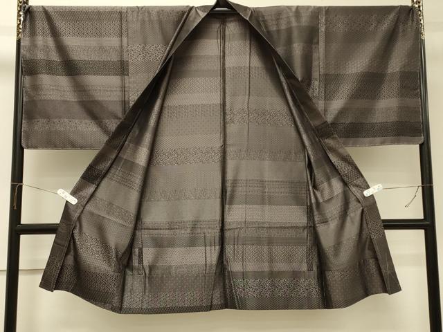 平和屋着物＃男性　長羽織　お召地　単衣　横段吉祥花文　正絹　逸品　未使用　CABJ5459in