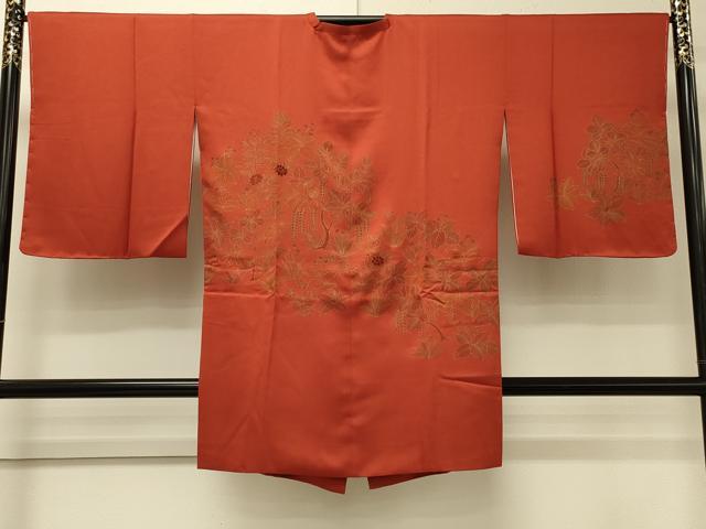 平和屋着物＃道行コート　刺繍　草花文　金彩　ロング丈　正絹　逸品　未使用　CABJ5460in