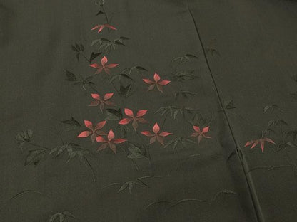 平和屋着物＃羽織　総刺繍　枝花文　黒地　正絹　逸品　CABJ5465in