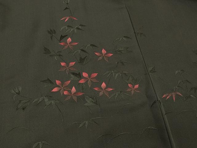 平和屋着物＃羽織　総刺繍　枝花文　黒地　正絹　逸品　CABJ5465in