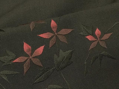 平和屋着物＃羽織　総刺繍　枝花文　黒地　正絹　逸品　CABJ5465in