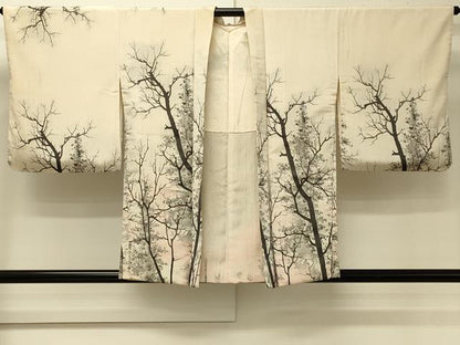 平和屋着物＃羽織　寿光織　樹林文　暈し染め　銀糸　正絹　逸品　CABJ5466in