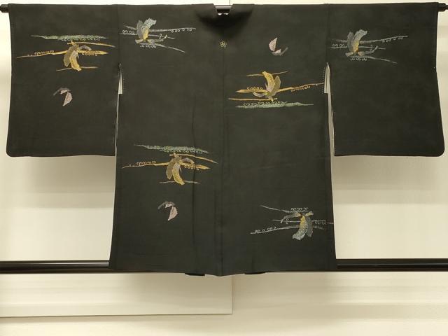 平和屋着物＃羽織　寿光織　成り物　黒地　金銀糸　正絹　逸品　CABJ5469in
