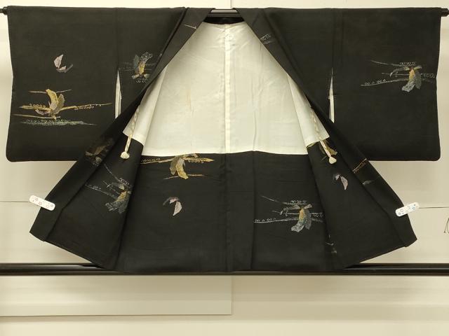 平和屋着物＃羽織　寿光織　成り物　黒地　金銀糸　正絹　逸品　CABJ5469in