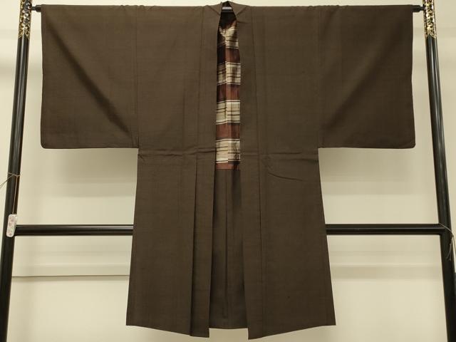 平和屋着物＃男性　長羽織　紬地　霞文　正絹　逸品　CABJ5470in