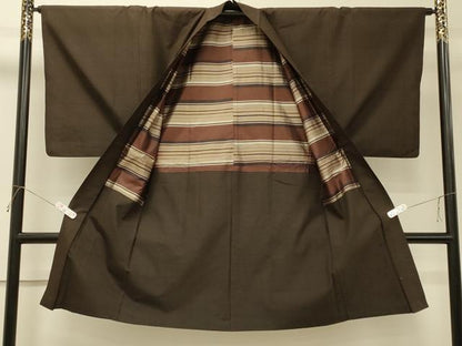 平和屋着物＃男性　長羽織　紬地　霞文　正絹　逸品　CABJ5470in