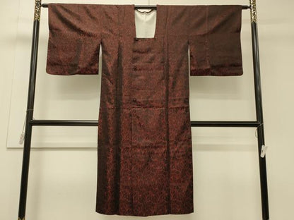 平和屋着物＃道行コート　雨コート　単衣　抽象文様　黒地　ロング丈　正絹　逸品　CABJ5471in