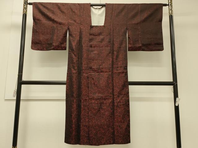 平和屋着物＃道行コート　雨コート　単衣　抽象文様　黒地　ロング丈　正絹　逸品　CABJ5471in