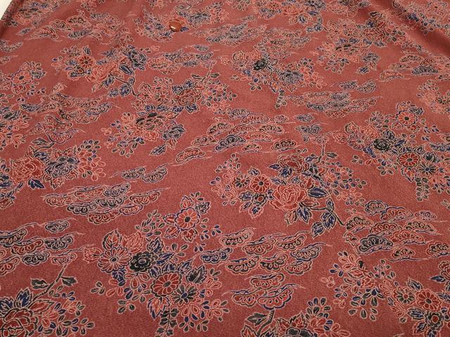 平和屋着物＃創作　和装コート　草花文　鬼しぼ縮緬　ロング丈　洗える着物　CABJ5472in