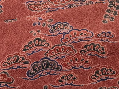 平和屋着物＃創作　和装コート　草花文　鬼しぼ縮緬　ロング丈　洗える着物　CABJ5472in