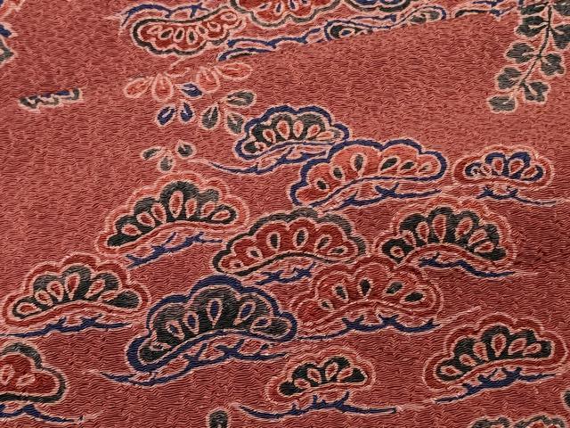 平和屋着物＃創作　和装コート　草花文　鬼しぼ縮緬　ロング丈　洗える着物　CABJ5472in