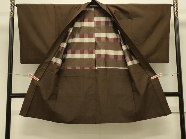 平和屋着物＃男性　長羽織　紬地　格子　正絹　逸品　CABJ5487in