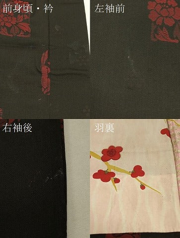 平和屋着物＃羽織　兎草花文　黒地　正絹　逸品　CABJ5488in