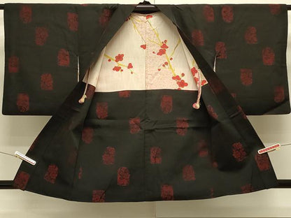 平和屋着物＃羽織　兎草花文　黒地　正絹　逸品　CABJ5488in