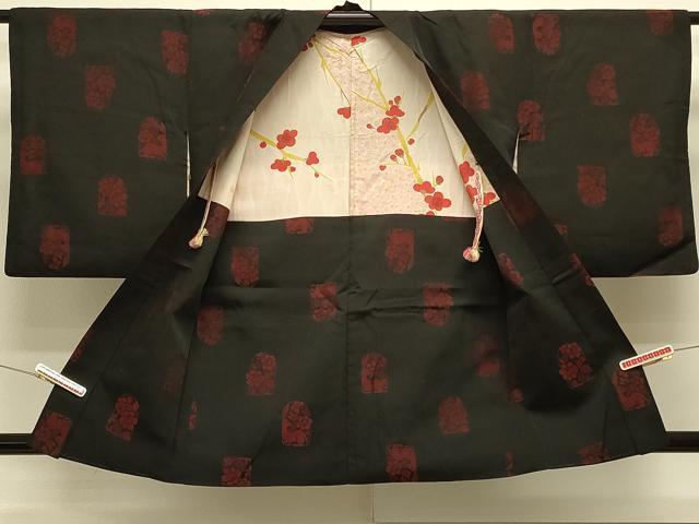 平和屋着物＃羽織　兎草花文　黒地　正絹　逸品　CABJ5488in