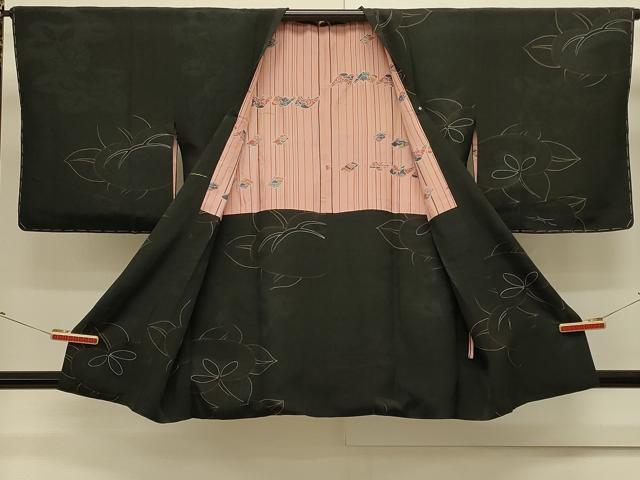 平和屋着物＃道行コート　地紋起こし　橘　黒地　正絹　逸品　未使用　CABJ5495in