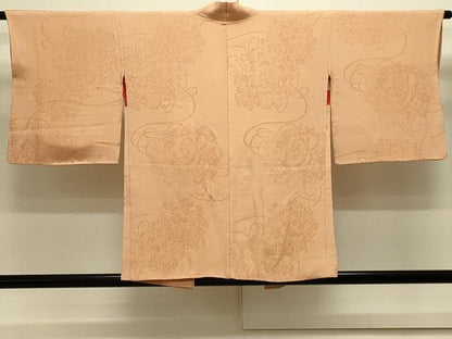 平和屋着物＃羽織　色無地　鏡裏草花地紋　杏色　正絹　逸品　CABJ5502in