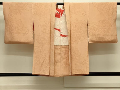 平和屋着物＃羽織　色無地　鏡裏草花地紋　杏色　正絹　逸品　CABJ5502in
