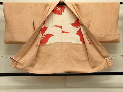 平和屋着物＃羽織　色無地　鏡裏草花地紋　杏色　正絹　逸品　CABJ5502in