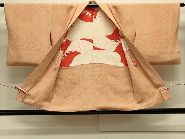 平和屋着物＃羽織　色無地　鏡裏草花地紋　杏色　正絹　逸品　CABJ5502in