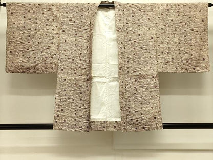 平和屋着物＃羽織　紬地　型染め　流水草花文　正絹　逸品　CABJ5510in