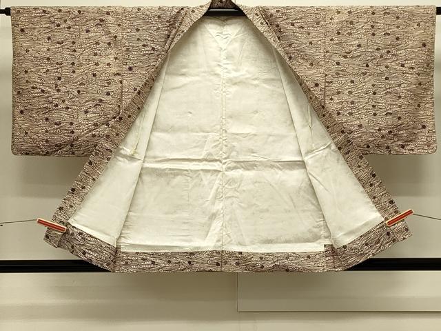 平和屋着物＃羽織　紬地　型染め　流水草花文　正絹　逸品　CABJ5510in