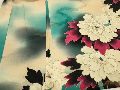 平和屋着物＃羽織　駒刺繍　牡丹文　暈し染め　金彩　正絹　逸品　CABJ5512in