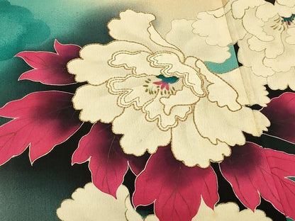 平和屋着物＃羽織　駒刺繍　牡丹文　暈し染め　金彩　正絹　逸品　CABJ5512in