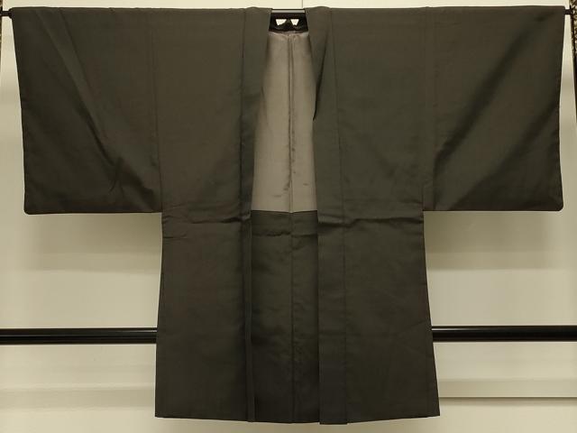 平和屋着物＃男性　長羽織　紬地　霞文　黒地　正絹　逸品　CABJ5514in