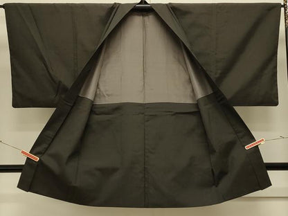 平和屋着物＃男性　長羽織　紬地　霞文　黒地　正絹　逸品　CABJ5514in