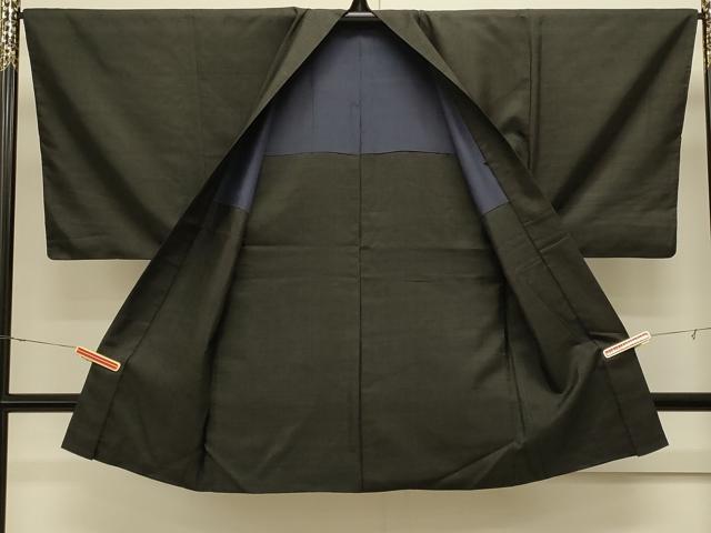 平和屋着物＃男性　長羽織　紬地　格子　黒地　正絹　逸品　CABJ5516in