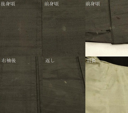 平和屋着物＃男性　長羽織　紬地　単衣　黒地　正絹　逸品　CABJ5517in