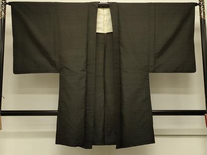 平和屋着物＃男性　長羽織　紬地　単衣　黒地　正絹　逸品　CABJ5517in