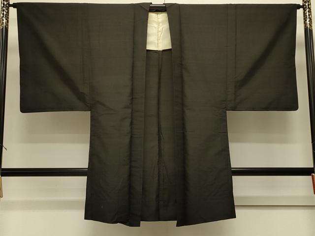 平和屋着物＃男性　長羽織　紬地　単衣　黒地　正絹　逸品　CABJ5517in