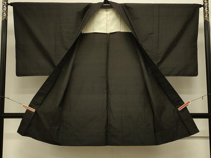平和屋着物＃男性　長羽織　紬地　単衣　黒地　正絹　逸品　CABJ5517in