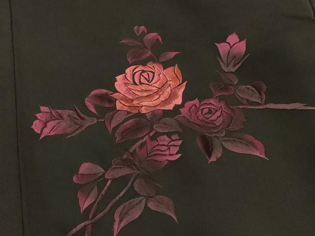 平和屋着物＃羽織　総刺繍　薔薇　バラ　黒地　正絹　逸品　CABJ5544in