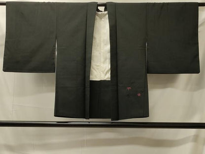 平和屋着物＃羽織　総刺繍　草花文　黒地　洗える着物　CABJ5545in