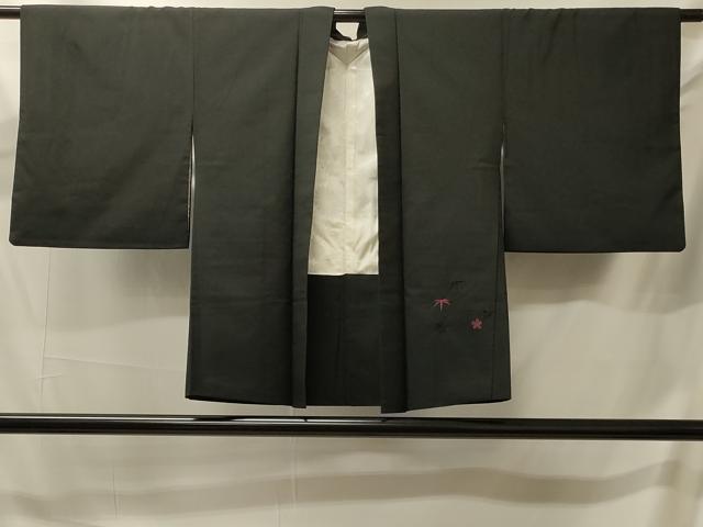 平和屋着物＃羽織　総刺繍　草花文　黒地　洗える着物　CABJ5545in